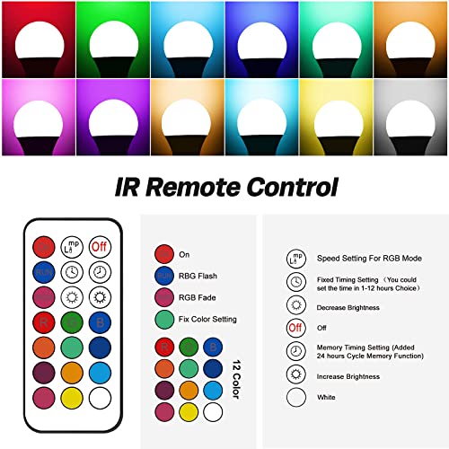 Bombillas LED [2 Piezas], RGBW 10W Con Control Remoto, Regulable Cambio De Color E27 Con Función